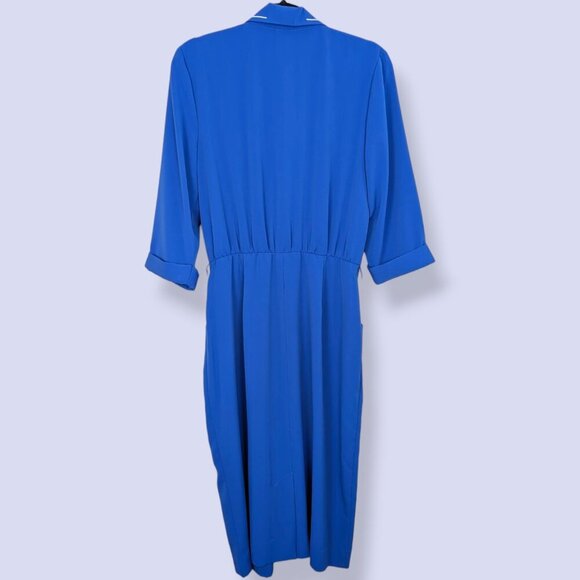 🍁V. Nu-Mode Blue Embroidered 3/4 Sleeve Dress - Picture 7 of 8